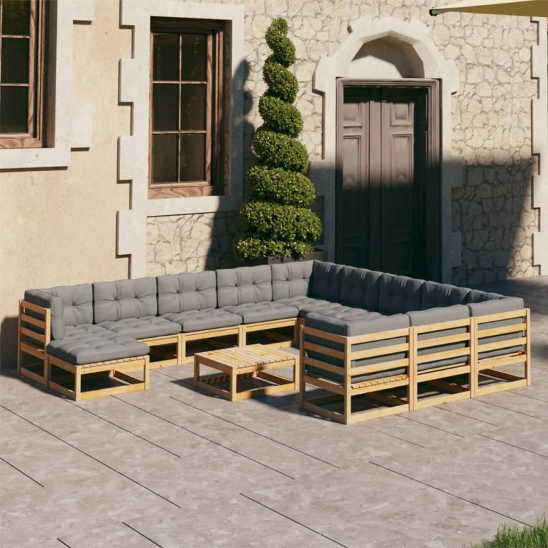 12-tlg. Garten-Lounge-Set mit Kissen Schwarz Kiefer Massivholz 12-tlg. Garten-Lounge-Set mit Kissen Schwarz Kiefer Massivholz