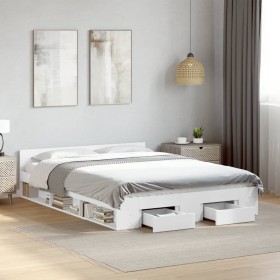 vidaXL Bettgestell mit Schubladen Weiß 135 x 190 cm Holzwerkstoff