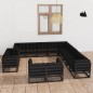 13-tlg. Garten-Lounge-Set mit Kissen Schwarz Massivholz Kiefer 13-tlg. Garten-Lounge-Set mit Kissen Schwarz Massivholz Kiefer