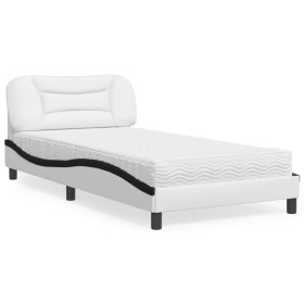 vidaXL Bett mit Matratze Weiß und Schwarz 100x200 cm Kunstleder