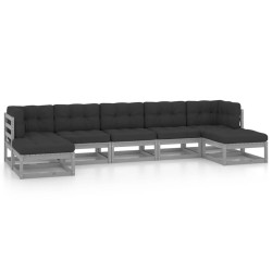 vidaXL 7-tlg. Garten-Lounge-Set mit Kissen Grau Massivholz Kiefer