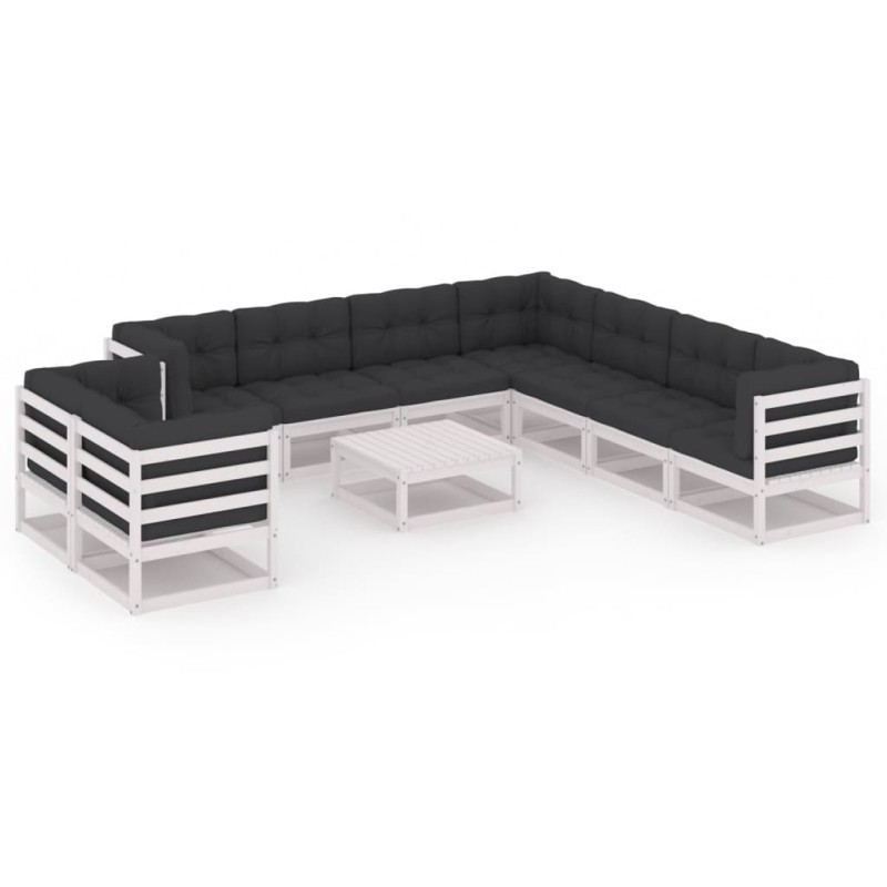 10-tlg. Garten-Lounge-Set mit Kissen Weiß Kiefer Massivholz 10-tlg. Garten-Lounge-Set mit Kissen Weiß Kiefer Massivholz