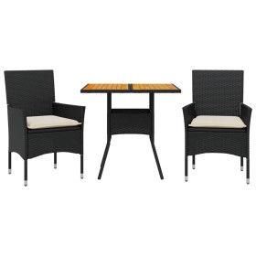 vidaXL 3-tlg. Garten-Essgruppe mit Kissen Schwarz Poly Rattan Akazie
