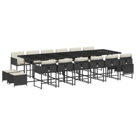 vidaXL 17-tlg. Garten-Essgruppe mit Kissen Schwarz Poly Rattan