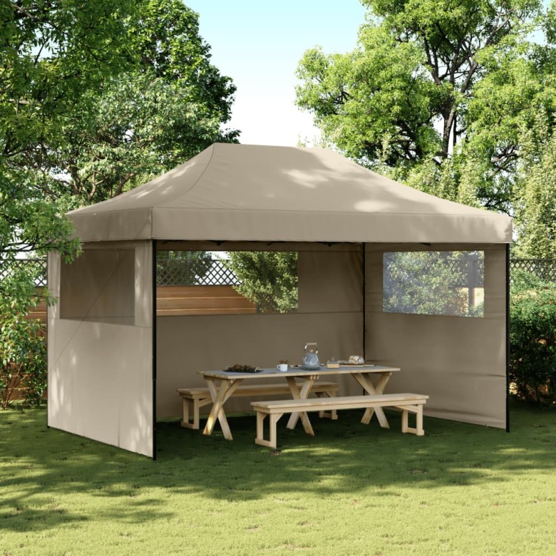 vidaXL Partyzelt Faltbar Pop-Up mit 3 Seitenteilen Taupe vidaXL Partyzelt Faltbar Pop-Up mit 3 Seitenteilen Taupe
