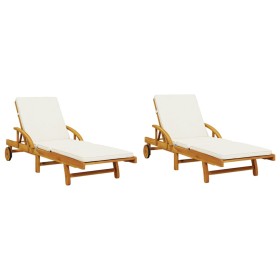 vidaXL Sonnenliegen 2 Stk. mit Auflagen 200x68x83 cm Massivholz Akazie