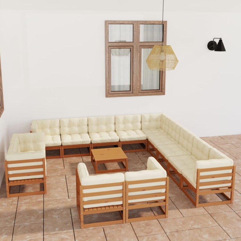 14-tlg. Garten-Lounge-Set Kissen Honigbraun Kiefer Massivholz 14-tlg. Garten-Lounge-Set Kissen Honigbraun Kiefer Massivholz