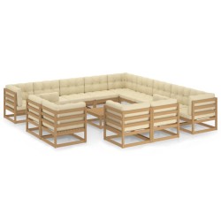 14-tlg. Garten-Lounge-Set Kissen Honigbraun Kiefer Massivholz