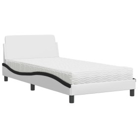 vidaXL Bett mit Matratze Weiß und Schwarz 100x200 cm Kunstleder