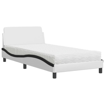 vidaXL Bett mit Matratze Weiß und Schwarz 100x200 cm Kunstleder