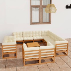vidaXL 12-tlg. Garten-Lounge-Set mit Kissen Honigbraun Massivholz
