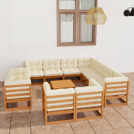 vidaXL 12-tlg. Garten-Lounge-Set mit Kissen Honigbraun Massivholz