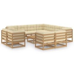vidaXL 12-tlg. Garten-Lounge-Set mit Kissen Honigbraun Massivholz