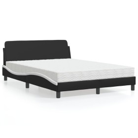 vidaXL Bett mit Matratze Schwarz und Weiß 120x200 cm Kunstleder