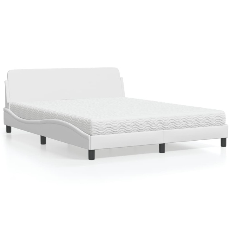vidaXL Bett mit Matratze Weiß 160x200 cm Kunstleder vidaXL Bett mit Matratze Weiß 160x200 cm Kunstleder