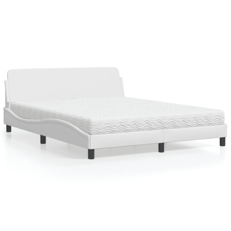vidaXL Bett mit Matratze Weiß 160x200 cm Kunstleder
