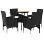 vidaXL 5-tlg. Garten-Essgruppe mit Kissen Schwarz Poly Rattan Akazie vidaXL 5-tlg. Garten-Essgruppe mit Kissen Schwarz Poly Rattan Akazie