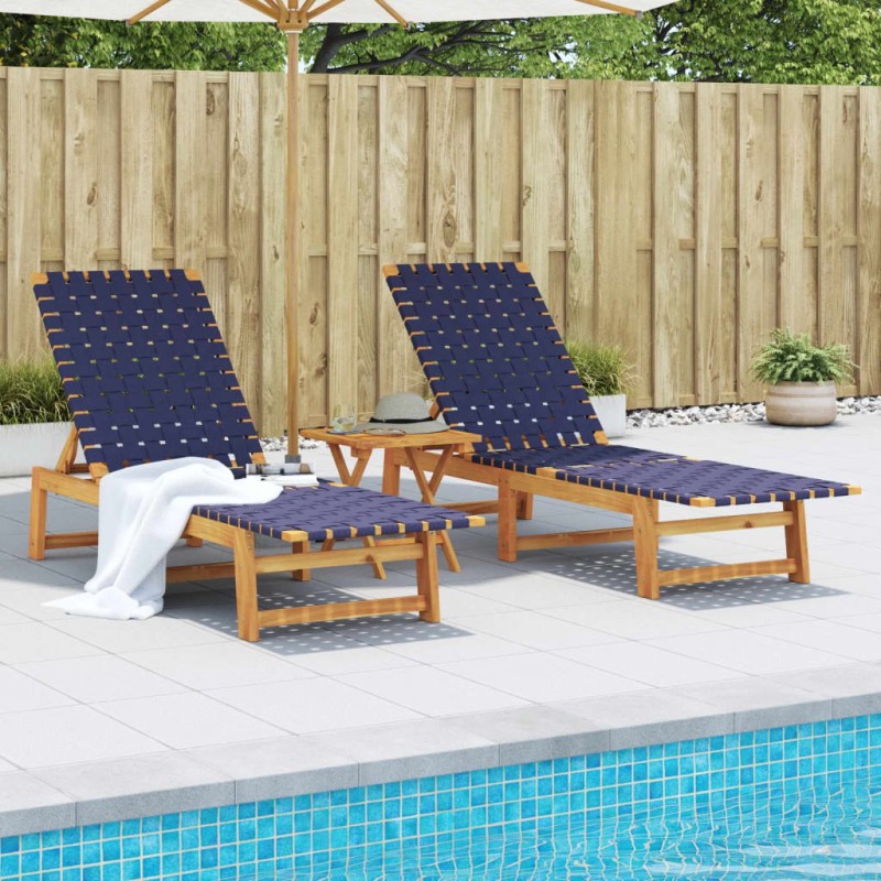 vidaXL Sonnenliegen 2 Stk. mit Tisch Dunkelblau Massivholz Akazie vidaXL Sonnenliegen 2 Stk. mit Tisch Dunkelblau Massivholz Akazie