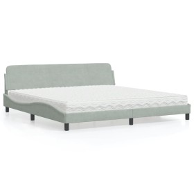 vidaXL Bett mit Matratze Hellgrau 200x200 cm Samt