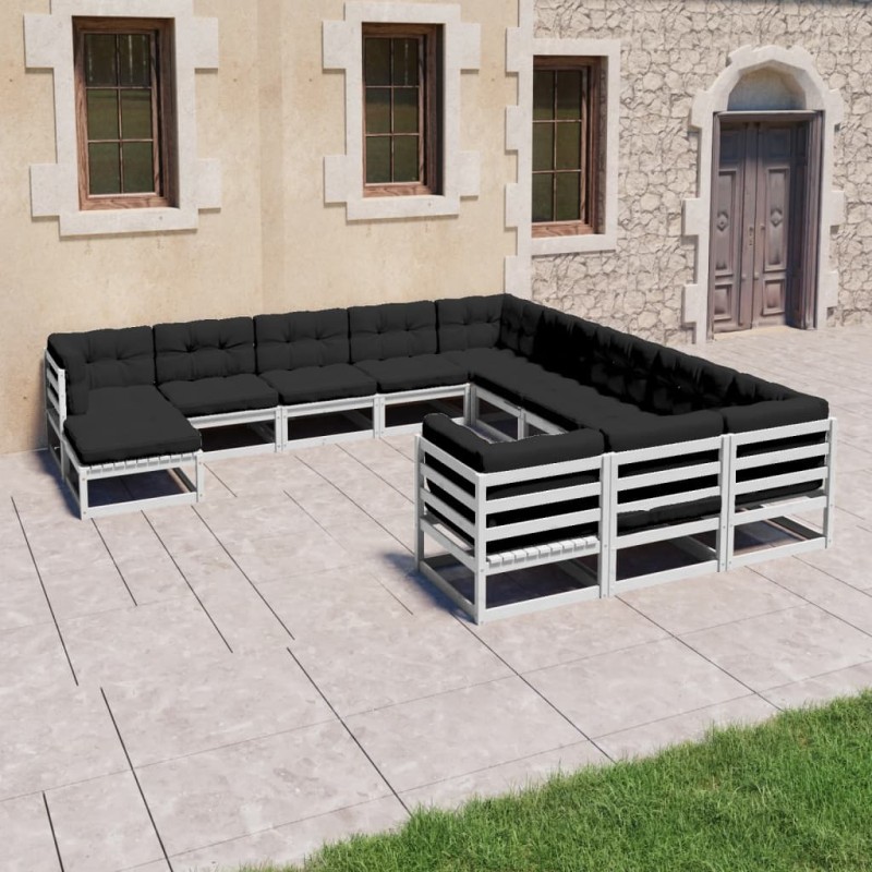 vidaXL 12-tlg. Garten-Lounge-Set mit Kissen Weiß Massivholz Kiefer vidaXL 12-tlg. Garten-Lounge-Set mit Kissen Weiß Massivholz Kiefer