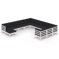 vidaXL 12-tlg. Garten-Lounge-Set mit Kissen Weiß Massivholz Kiefer