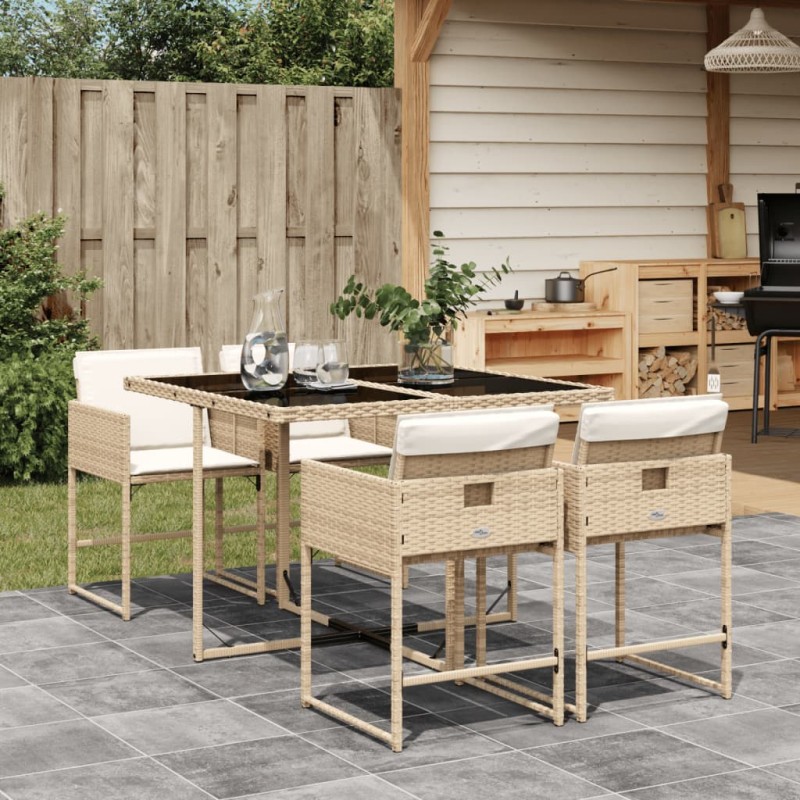 vidaXL 5-tlg. Garten-Essgruppe mit Kissen Beige Poly Rattan vidaXL 5-tlg. Garten-Essgruppe mit Kissen Beige Poly Rattan