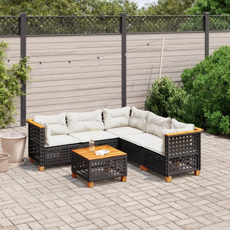 vidaXL 6-tlg. Garten-Sofagarnitur mit Kissen Schwarz Poly Rattan vidaXL 6-tlg. Garten-Sofagarnitur mit Kissen Schwarz Poly Rattan