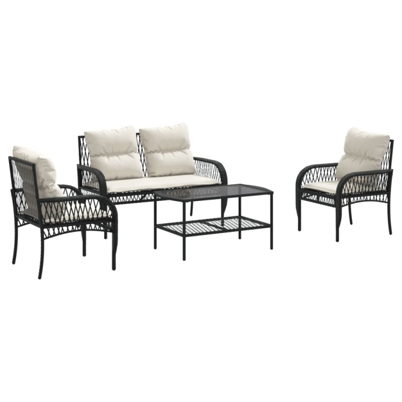 vidaXL 4-tlg. Garten-Sofagarnitur mit Kissen Schwarz Poly Rattan vidaXL 4-tlg. Garten-Sofagarnitur mit Kissen Schwarz Poly Rattan