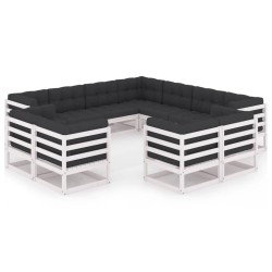 vidaXL 11-tlg. Garten-Lounge-Set mit Kissen Weiß Kiefer Massivholz