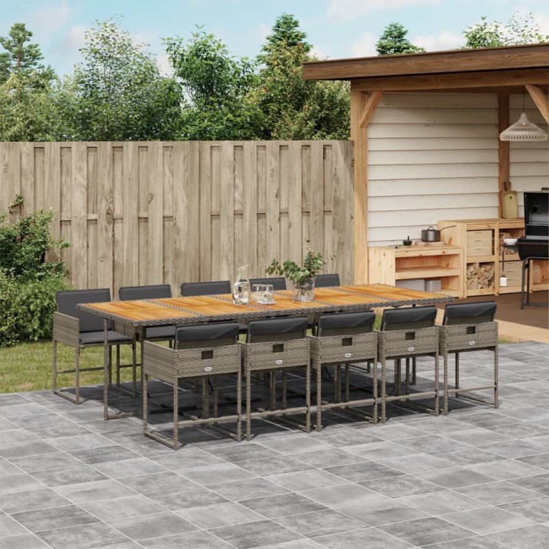 vidaXL 11-tlg. Garten-Essgruppe mit Kissen Grau Poly Rattan vidaXL 11-tlg. Garten-Essgruppe mit Kissen Grau Poly Rattan