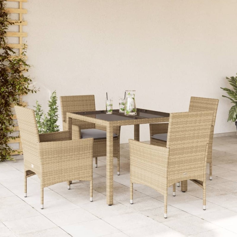 vidaXL 5-tlg. Garten-Essgruppe mit Kissen Beige Poly Rattan und Glas vidaXL 5-tlg. Garten-Essgruppe mit Kissen Beige Poly Rattan und Glas
