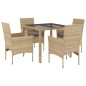 vidaXL 5-tlg. Garten-Essgruppe mit Kissen Beige Poly Rattan und Glas vidaXL 5-tlg. Garten-Essgruppe mit Kissen Beige Poly Rattan und Glas