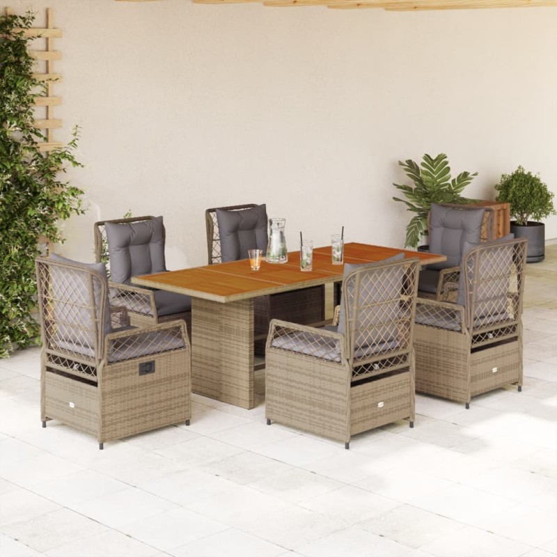vidaXL 7-tlg. Garten-Essgruppe mit Kissen Beige Poly Rattan vidaXL 7-tlg. Garten-Essgruppe mit Kissen Beige Poly Rattan