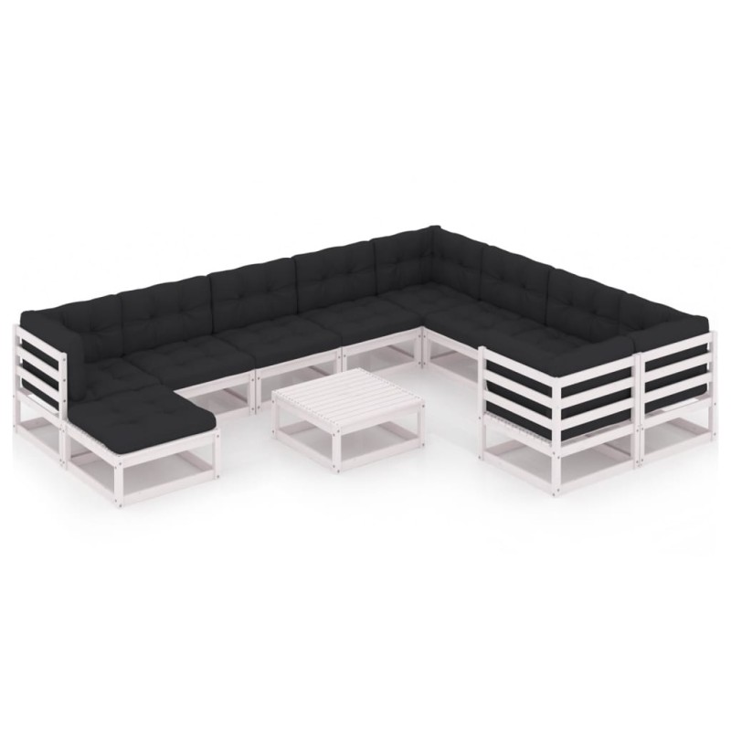 vidaXL 11-tlg. Garten-Lounge-Set mit Kissen Weiß Kiefer Massivholz vidaXL 11-tlg. Garten-Lounge-Set mit Kissen Weiß Kiefer Massivholz