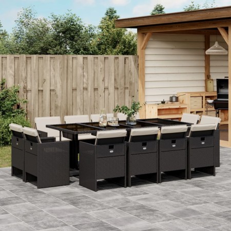 vidaXL 13-tlg. Garten-Essgruppe mit Kissen Schwarz Poly Rattan