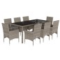 vidaXL 9-tlg. Garten-Essgruppe mit Kissen Grau Poly Rattan und Glas vidaXL 9-tlg. Garten-Essgruppe mit Kissen Grau Poly Rattan und Glas