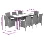 vidaXL 9-tlg. Garten-Essgruppe mit Kissen Grau Poly Rattan und Glas vidaXL 9-tlg. Garten-Essgruppe mit Kissen Grau Poly Rattan und Glas