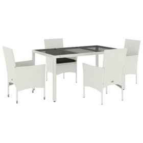vidaXL 5-tlg. Garten-Essgruppe mit Kissen Weiß Poly Rattan und Glas