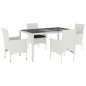 vidaXL 5-tlg. Garten-Essgruppe mit Kissen Weiß Poly Rattan und Glas vidaXL 5-tlg. Garten-Essgruppe mit Kissen Weiß Poly Rattan und Glas