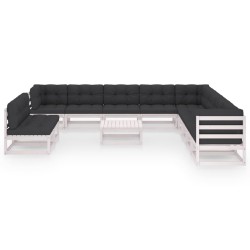 12-tlg. Garten-Lounge-Set mit Kissen Weiß Kiefer Massivholz