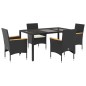 vidaXL 5-tlg. Garten-Essgruppe mit Kissen Schwarz Poly Rattan und Glas vidaXL 5-tlg. Garten-Essgruppe mit Kissen Schwarz Poly Rattan und Glas