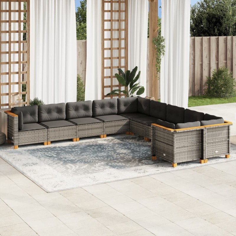 vidaXL 10-tlg. Garten-Sofagarnitur mit Kissen Grau Poly Rattan vidaXL 10-tlg. Garten-Sofagarnitur mit Kissen Grau Poly Rattan