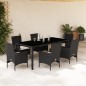 vidaXL 7-tlg. Garten-Essgruppe mit Kissen Schwarz Poly Rattan Glas vidaXL 7-tlg. Garten-Essgruppe mit Kissen Schwarz Poly Rattan Glas