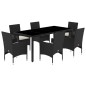 vidaXL 7-tlg. Garten-Essgruppe mit Kissen Schwarz Poly Rattan Glas vidaXL 7-tlg. Garten-Essgruppe mit Kissen Schwarz Poly Rattan Glas