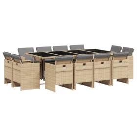 vidaXL 13-tlg. Garten-Essgruppe mit Kissen Beigemischung Poly Rattan