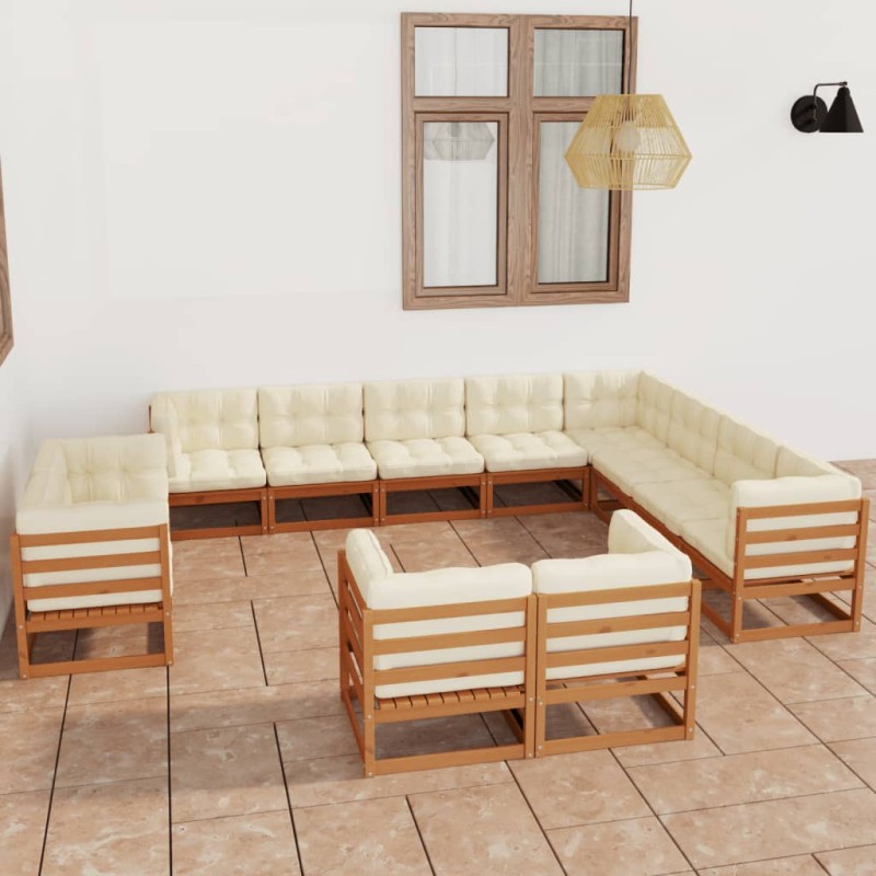 12-tlg. Garten-Lounge-Set Kissen Honigbraun Kiefer Massivholz 12-tlg. Garten-Lounge-Set Kissen Honigbraun Kiefer Massivholz
