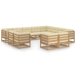 12-tlg. Garten-Lounge-Set Kissen Honigbraun Kiefer Massivholz