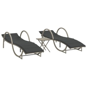 vidaXL Sonnenliegen 2 Stk. mit Tisch Hellgrau Poly Rattan