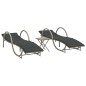 vidaXL Sonnenliegen 2 Stk. mit Tisch Hellgrau Poly Rattan vidaXL Sonnenliegen 2 Stk. mit Tisch Hellgrau Poly Rattan