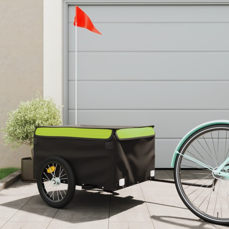 vidaXL Fahrradanhänger Schwarz und Grün 45 kg Eisen vidaXL Fahrradanhänger Schwarz und Grün 45 kg Eisen